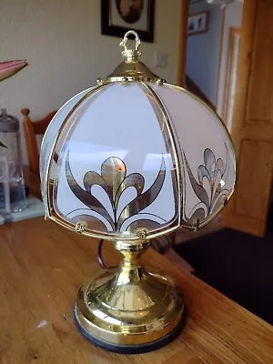 £15 • Buy Vintage Bedside Touch Lamp, Gold Base, White Glass Shade, 3 Brightness Levels