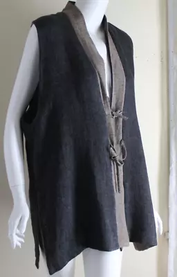 Eskandar Sz 1 O/S Long Exquisite LINEN Art Gauze Waistcoat Vest Jacket • £588.25