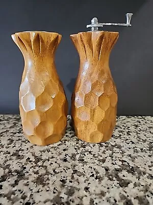 Vintage MCM Palm Wood Pepper Grinder And Salt Shaker By Bel-Aire-1986- • $10