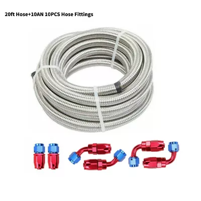 AN10 Fitting Stainless Steel Nylon Braided Oil Fuel Hose Line Kit 10/12/16/20FT • $36.69