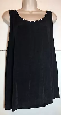 Vikki Vi Womens Size 1x Stretch Top Black White Beaded Scooped Neckline • $9.99