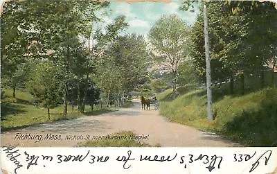 Fitchburg Massachusetts~Nichols Street~Near Burbank Hospital~Horse & Wagon~1908 • $6