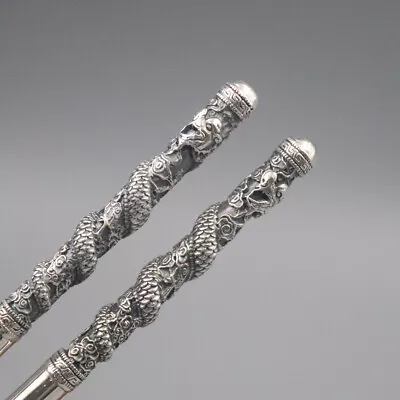 Real 999 Fine Silver Chopsticks Dragon & Phoenix Handle Healthy Chopsticks Xlee  • $147.23