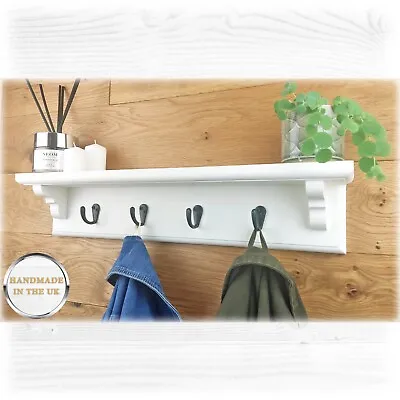 Coat Rack In White With Shelf And Black Hooks With Hidden Fixings • £32.95