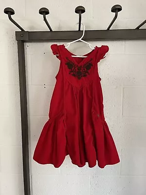 EUC Catimini Corduroy Dress Size 8 RED Embroidered Sleeveless CUTE • $24.99