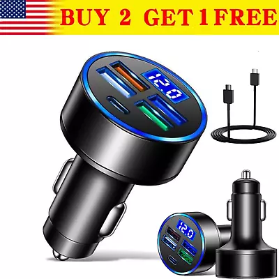 4 USB Port PD Type C Car Charger Fast Charging Adapter USB-C To USB-C Cable  • $7.41