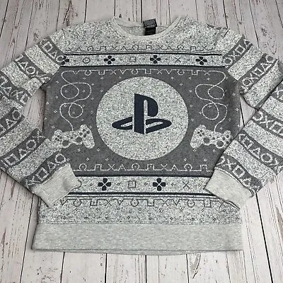 Sony PlayStation Holiday Ugly Christmas Sweater Mens Medium Gray Long Sleeve • $19.95