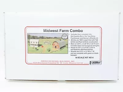 N Scale AMB American Model Builders Laser Kit #614 Midwest Farm Combo Building • $89.95