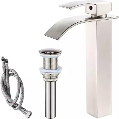 Tall Bathroom Vessel Faucet Brushed Nickel Faucet For Bathroom Sink Waterfall Ba • $83.72