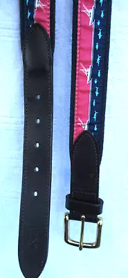 Vineyard Vines Mens 32 Canvas Leather Belt Fishing Boat Shark Print Brass Buckle • $24.99