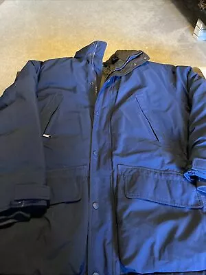 Men’s Eddie Bauer Goose Down Filled  Full Zip Coat Jacket Size Large Navy Blue • $45