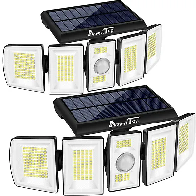 2-Pack 300 LED Solar Lights Outdoor 5 Adjustable Heads Motion Sensor Lights • $41.99