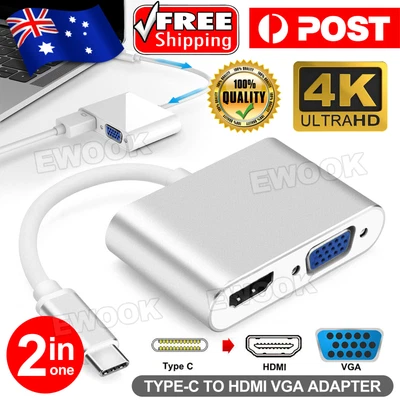 $12.85 • Buy Type-C 3.1 To 4K HDMI +VGA Port USB-C HUB Adapter Converter For MacBook IPad Pro