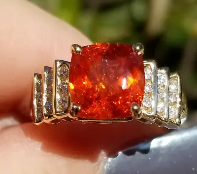 Stunning Mandarin Garnet Diamond 14k Yellow Gold Ring • $655