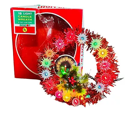 Vintage 18 Lighted Candle Wreath Christmas Tree Top Topper Red W/Box Holiday • $29.95