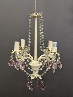 $69.99 • Buy 4 Light Pink Plug In Chandelier Beige Chandelier With Pink Crystal