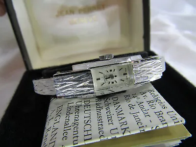 Vintage Jean Perret Geneve Silver Plated Cuff Watch Super Rare!! Runs IN BOX • $149