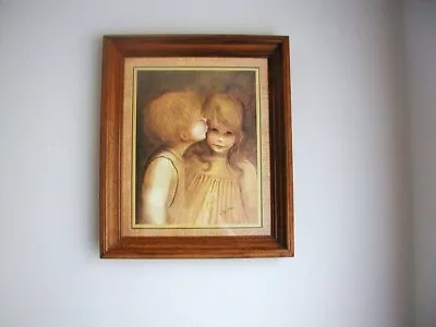 Vintage 20”x17”Framed  First Kiss  Print By Margaret Kane Young Boy & Young Girl • $198