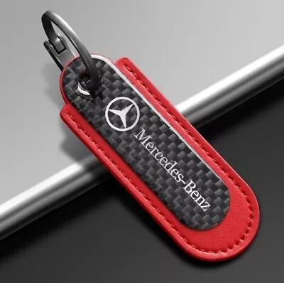 Real Carbon Fiber+Red Leather Keychain Key Fob Key Ring For Mercedes Benz • $19