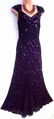 CHANGES By TOGETHER (16/18) Purple Bead & Sequined Stretch Evening Dress • £89.95