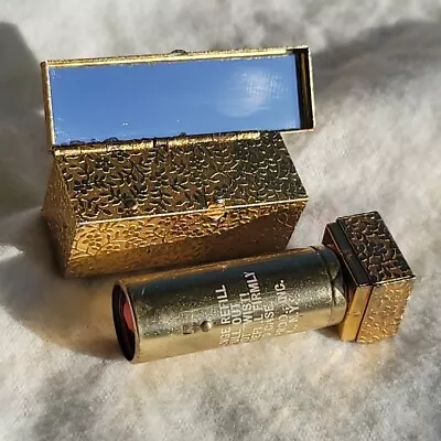 Avon Lipstick Vintage Refillable Mirrored Case 1950's Midcentury Gold Tone  • $11.99