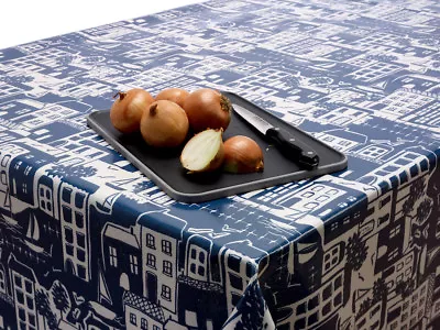 Blue Nautical Seaside Scene Oilcloth Wipe Clean Tablecloth Rectangle Round Sizes • £16.99