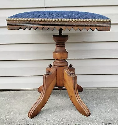 Antique 19thc Victorian Piano Stool Bench Chair Ornate Wood Saw Tooth Trim Deco • $339.95