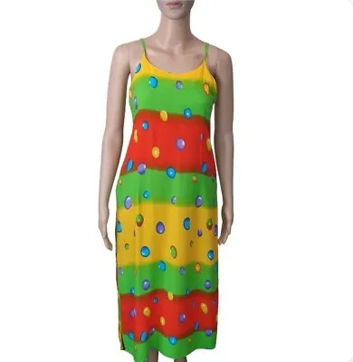 Vintage Dress 90's Rainbow Hippie Sze 10 Colourful Strappy Open Back Tie Up • $49.73