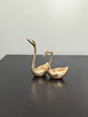 Vintage Mid Century Modern Miniature Pair Brass Swans - Set Of 2 - 2.5  & 3.75  • $11.25