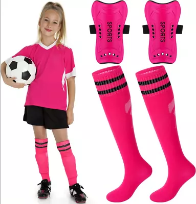 Soccer Shin Guards And Knee Socks For Girls 10-15 Yrs Large Hot Pink • $8.40