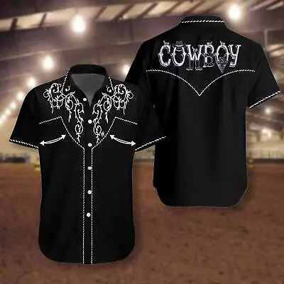 Cowboy Rodeo Texture Hawaiian Shirt Vintage Embroidered Texas Western Texas Na • $26.99