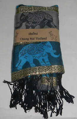 NEW Chiang Mai Thailand Thai Pashmina 100% Cashmere Elephant Print Scarf Shawl • $18.39