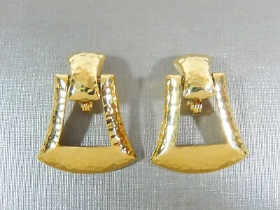 Vtg Monet Hammered Gold Tone Geometric Doorknocker Clip On Earrings • $24.95