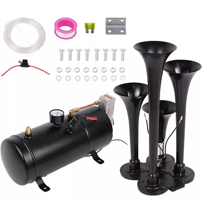 Train Horns Kit 4 Trumpet Air Horn Kit 120 Psi Air Compressor Gal Tank 150db • $80.52