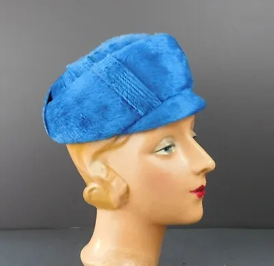 Vintage Plush Blue Felt Hat Schiaparelli 1960s 22 Inch Head • $65