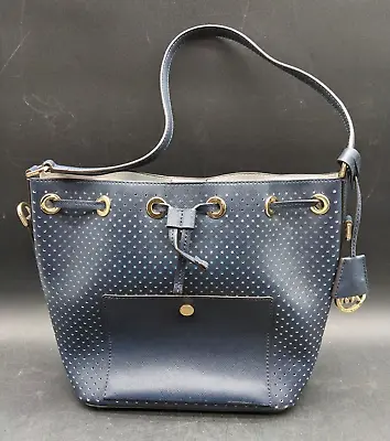 Authenticated Michael Kors Navy Blue Saffiano Leather Eyelet Bucket Bag • $42.82