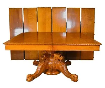 Antique Heavily Carved Lion Banquet Table In Oak Horner Style #21832 • $4850