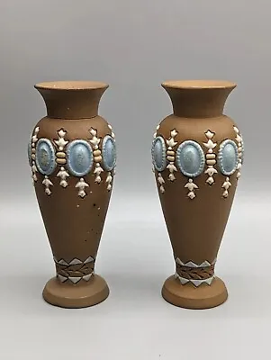 £95 • Buy Antique Matching Pair Doulton Lambeth Silicon Ware Vases 1890s Aesthetic Mosiac