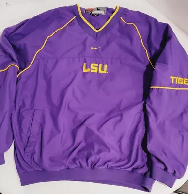 Nike Team LSU Windbreaker Jacket Mens Large Pullover V-Neck Purple Mesh Lined • $32.99