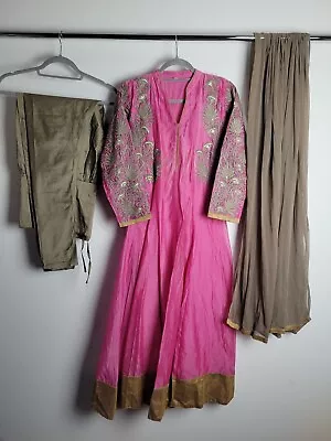 £8.85 • Buy Ladies Pink Indian Dress Anarkali Churidar Suit Size Small 10 