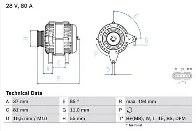Alternator 194mm Clockwise 80A Current Fits DAF LEYLAND BOSCH 0 986 047 410 • £216.17