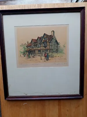 Vintage Watercolour Lithograph Shakespeare Birthplace Stratford On Hoon Marjorie • $79