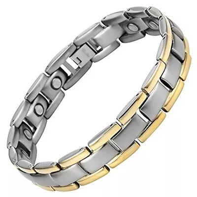 8.5  Mens Magnetic Titanium Bracelet - Silver & Gold Brick Pattern. Fancy Box • $49.95