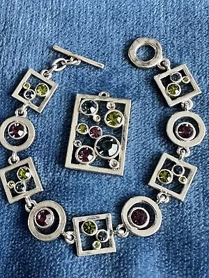 Vintage M4M Bracelet & Pendant Set Glittering Rhinestones Signed Costume Jewelry • $23.50