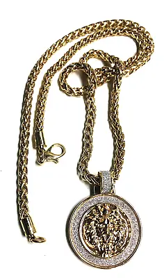 LION HEAD Medallion Necklace W/ Tiny Rhinestones • $19.80