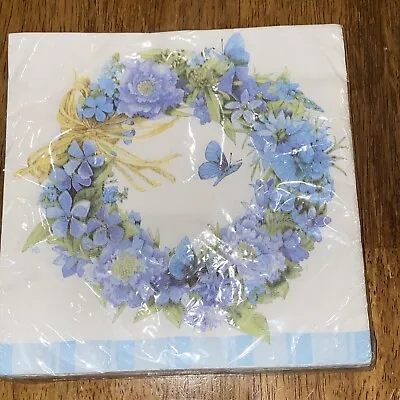 16 Pack Paper Napkins Blue Floral Print By Marjolein Bastin 15 X 15 Vintage NEW • $12.99