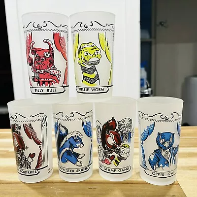 Set Of 6 *RARE* Vintage 50s Glass Bar Cocktail Tumblers MCM Animal Characters • $59.95