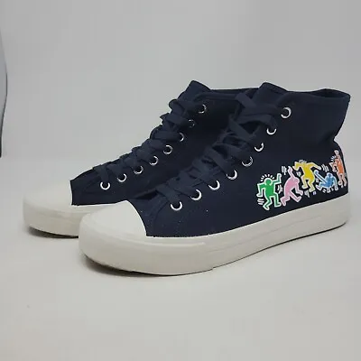 H&M Keith Haring Navy Canvas High Top Sneakers Shoes Men's Size 8.5 EU 41 • $28