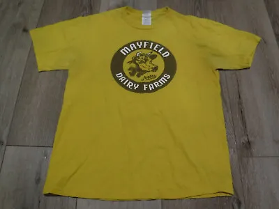 GA7 VTG Delta Pro Weight Mayfield Dairy Farms Milk Cow Logo Yellow T-Shirt Sz M • $19.99