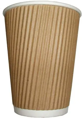 100x Kraft 12 Ounce Ripple 3 Ply Disposable Insulated Paper Cups For Tea Coffee • £12.70